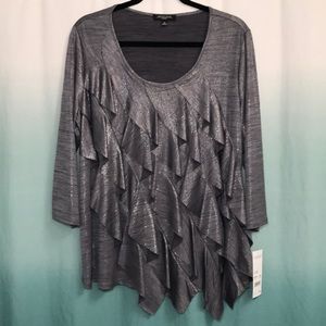 💕NWT-Notations Woman, size 1X, grey ruffle top